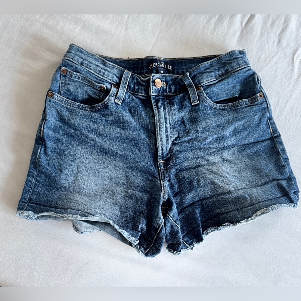 J Crew Mercantile Womens Denim Shorts Sz 26 Blue Medium Wash High Rise Raw Hem